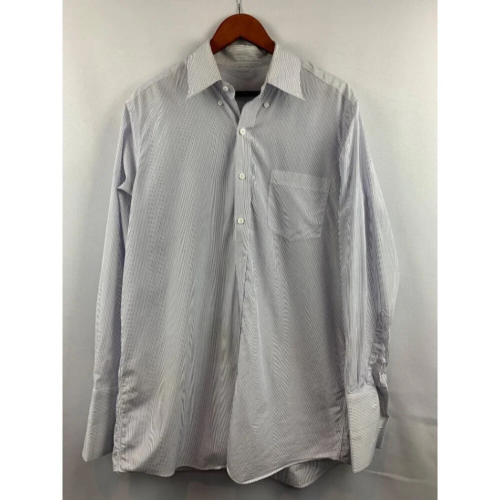Mens J. Crew Slim Fit Blue & White Striped Dress Shirt Size M